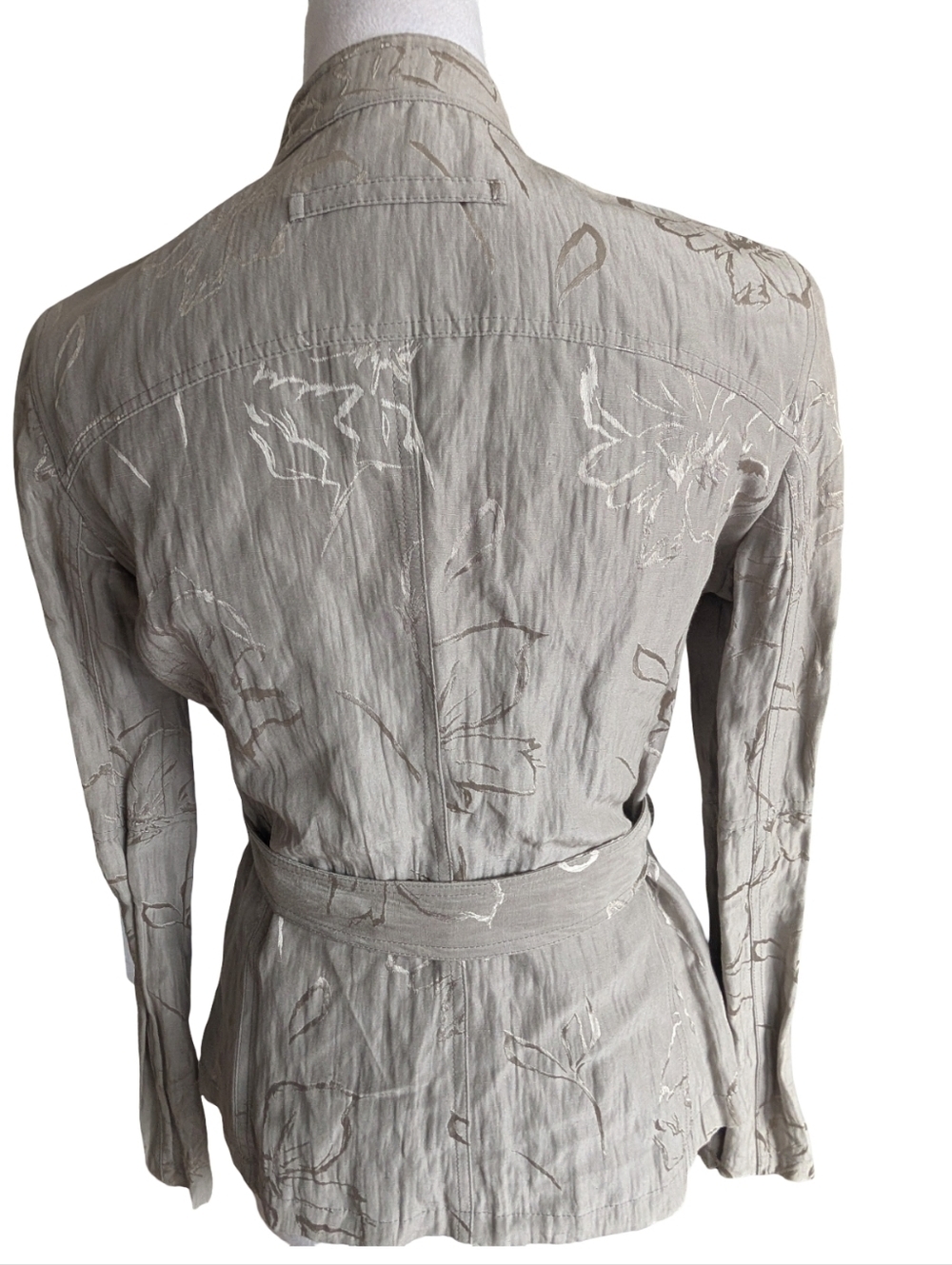 Armani Collezioni Sage Green Floral Embroidered Belted Jacket Size 6 - Picture 5 of 8